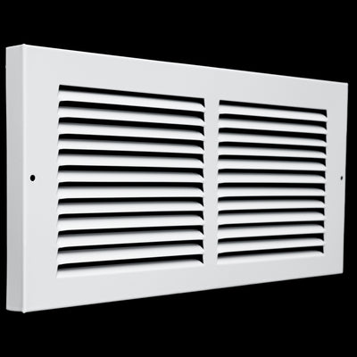 14x6 White Steel Baseboard Return Air Grille, 7/8" Turnback Depth