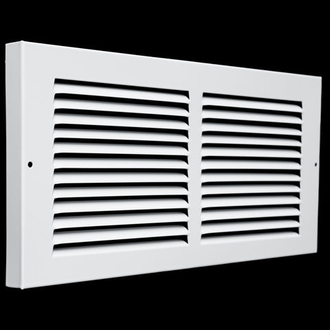 14 x 6-inch White Steel baseboard return grille, angled view