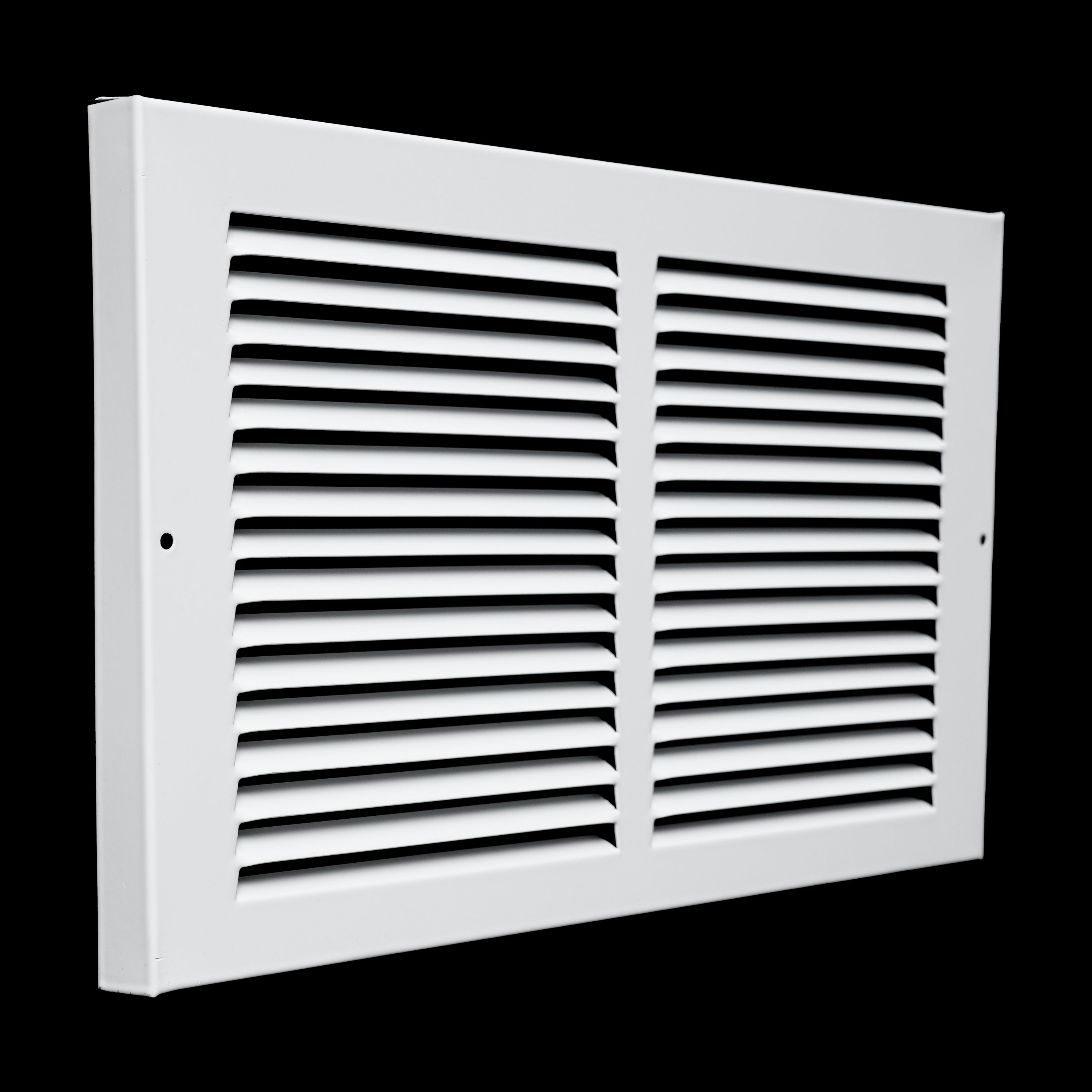 14 x 8-inch White Steel baseboard return grille, angled view