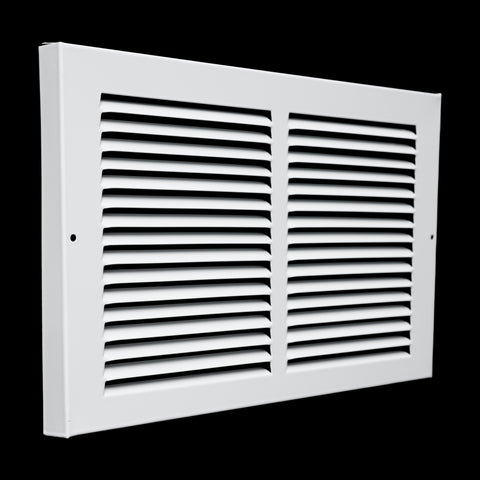 14 x 8-inch White Steel baseboard return grille, angled view