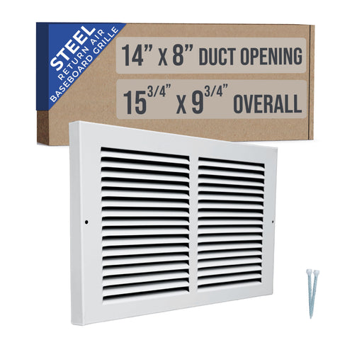14 x 8-inch White Steel baseboard return grille, packaging