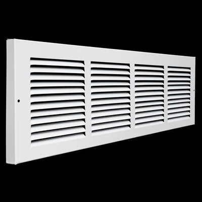 24x6 White Steel Baseboard Return Air Grille, 7/8" Turnback Depth