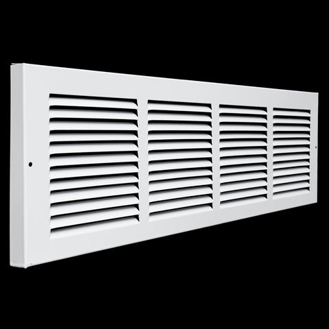 24 x 6-inch White Steel baseboard return grille, angled view