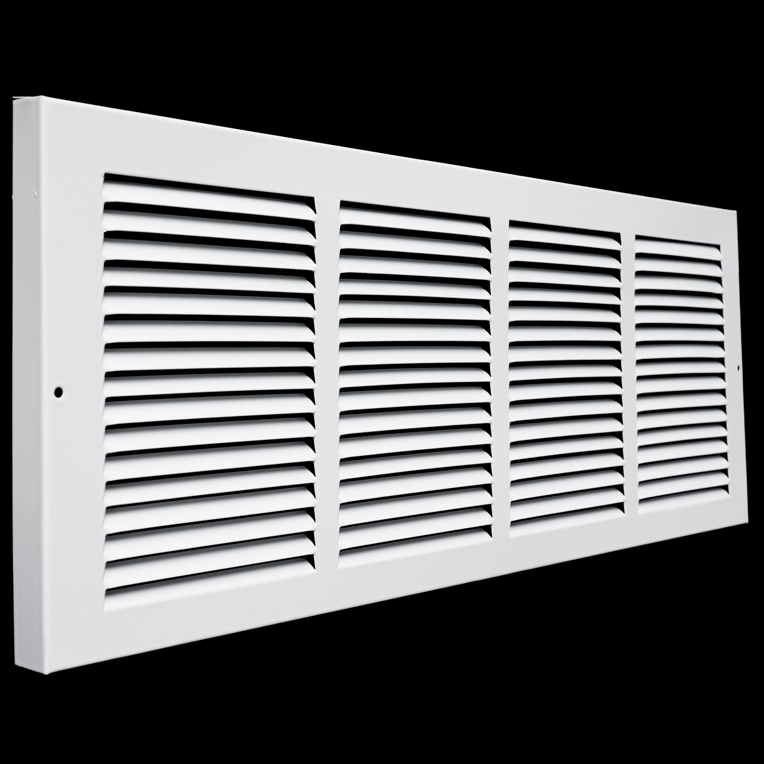 24 x 8-inch White Steel baseboard return grille, angled view