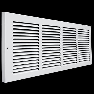 24x8 White Steel Baseboard Return Air Grille, 7/8" Turnback Depth