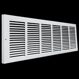30x8 White Steel Baseboard Return Air Grille, 7/8" Turnback Depth