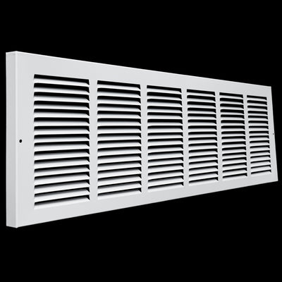30x8 White Steel Baseboard Return Air Grille, 7/8" Turnback Depth