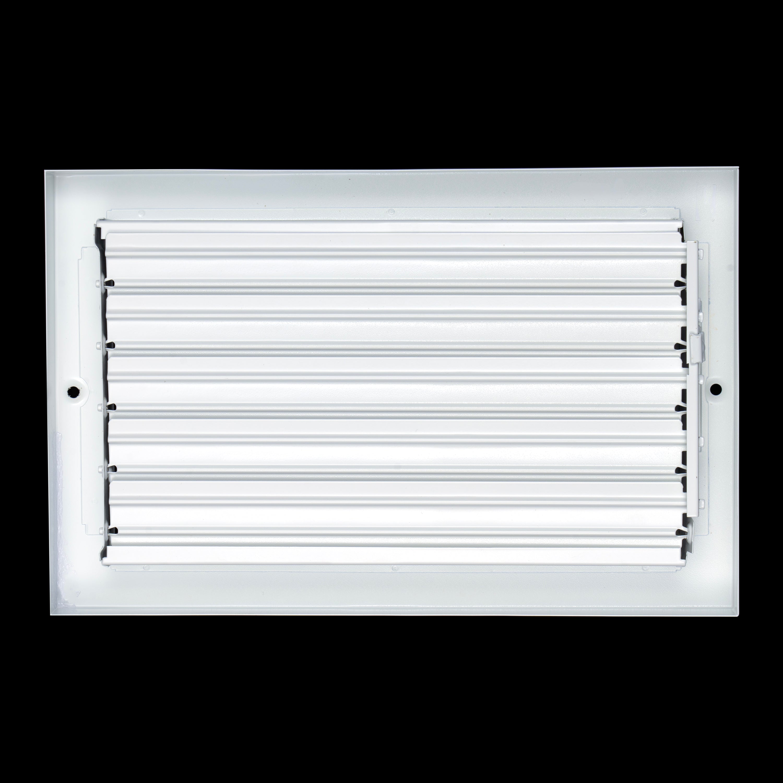 10 x 6-inch White Steel baseboard supply register, rear view