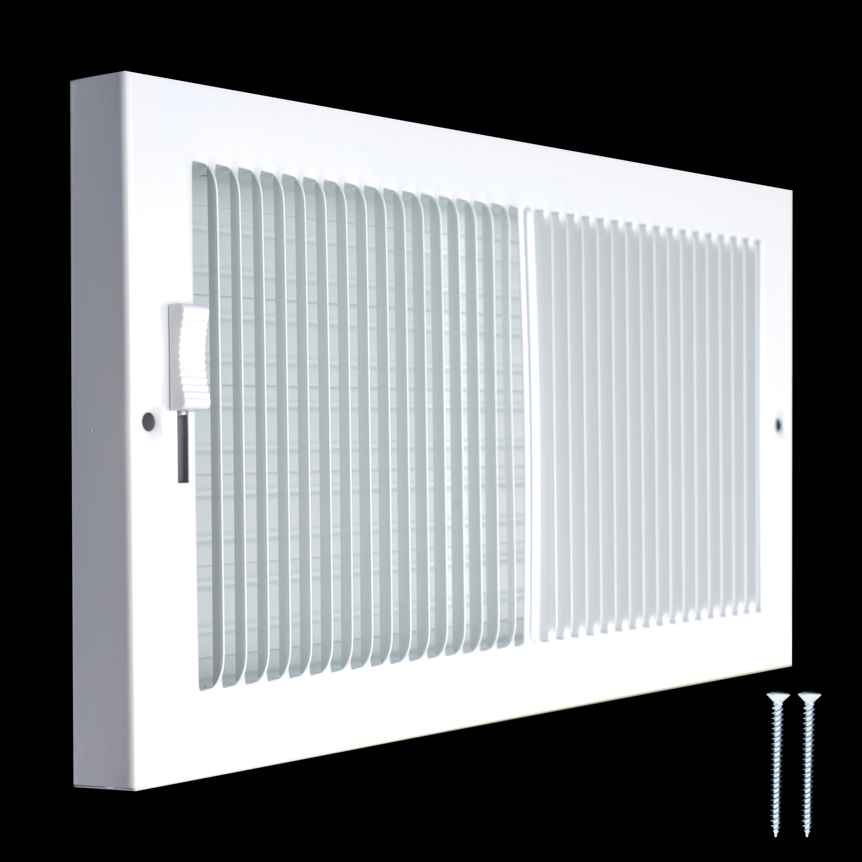 12 x 6-inch White Steel baseboard supply register, angled view