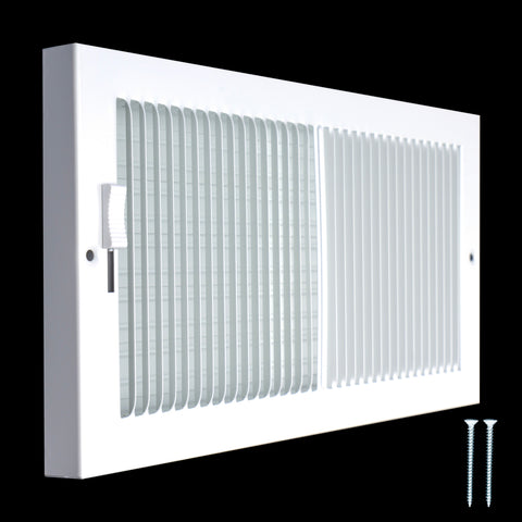 12 x 6-inch White Steel baseboard supply register, angled view