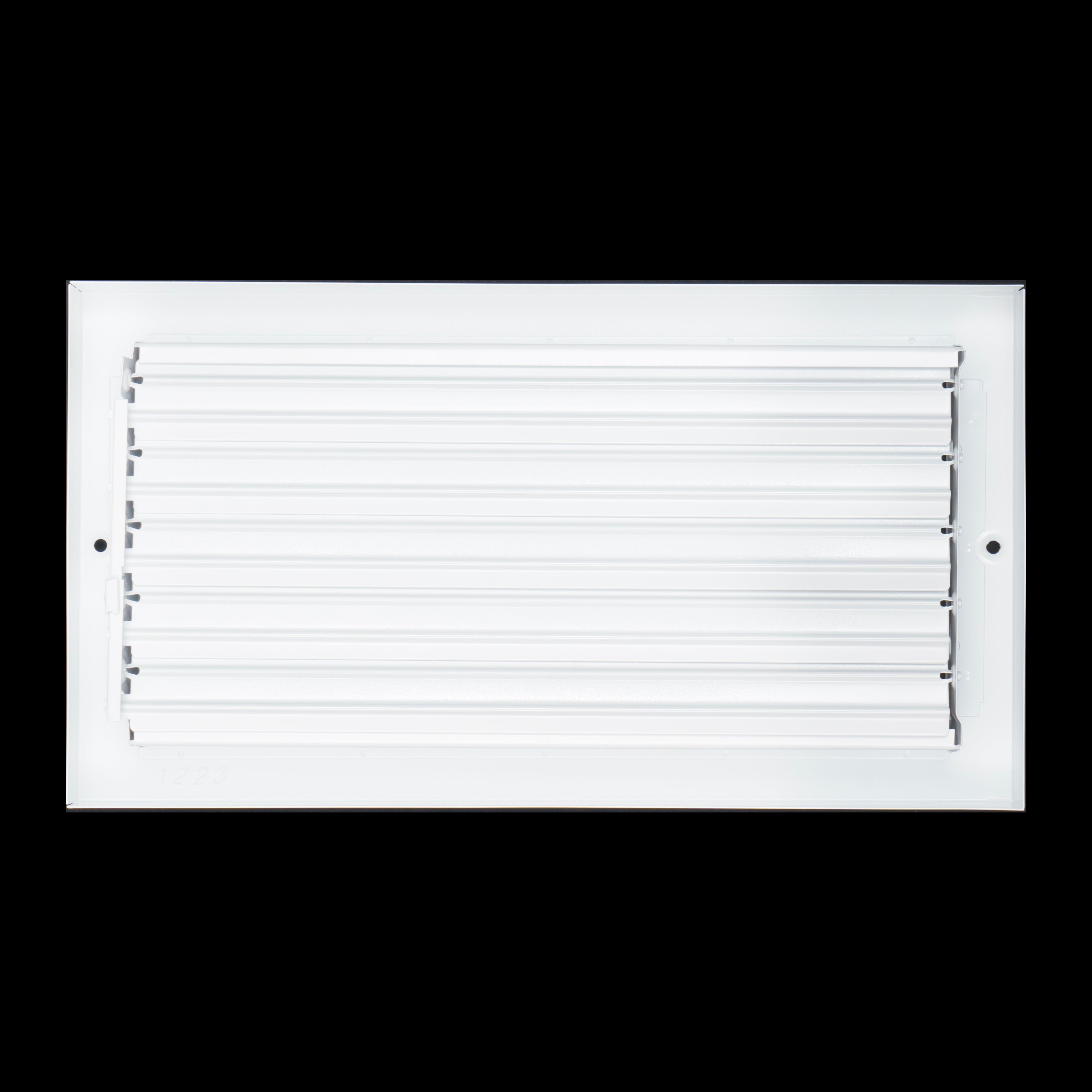 12 x 6-inch White Steel baseboard supply register, rear view