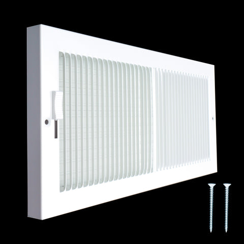 14 x 6-inch White Steel baseboard supply register, angled view