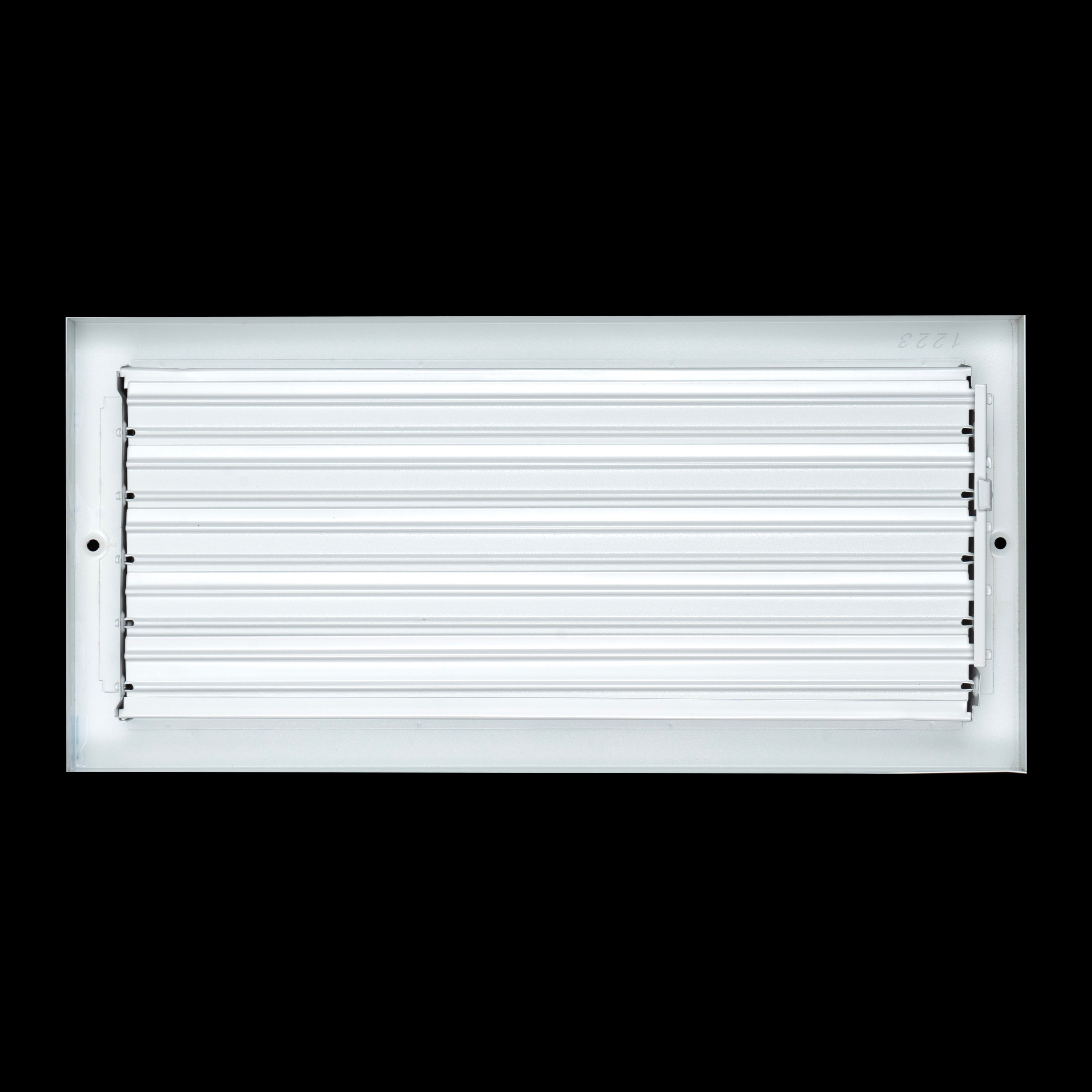 14 x 6-inch White Steel baseboard supply register, rear view