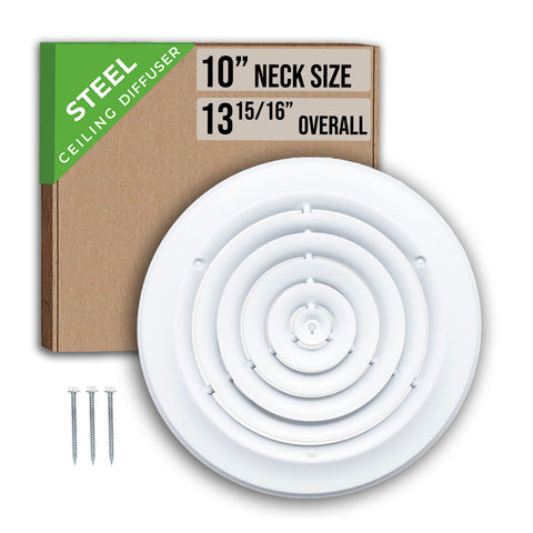 10" Neck White Steel round diffuser, packaging