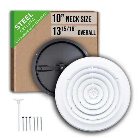 10" Neck White Steel round diffuser, packaging