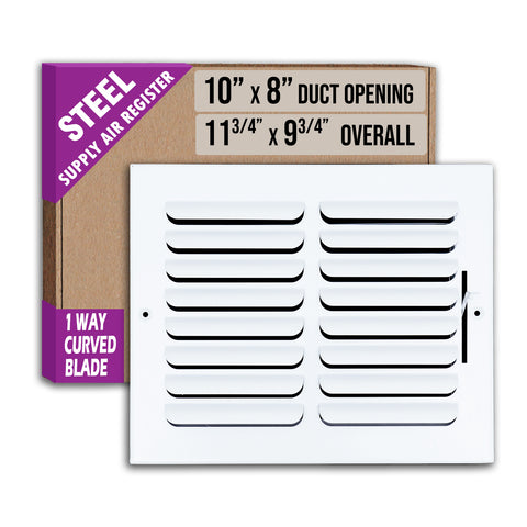 10 x 8-inch White Steel curved blade supply register, packaging