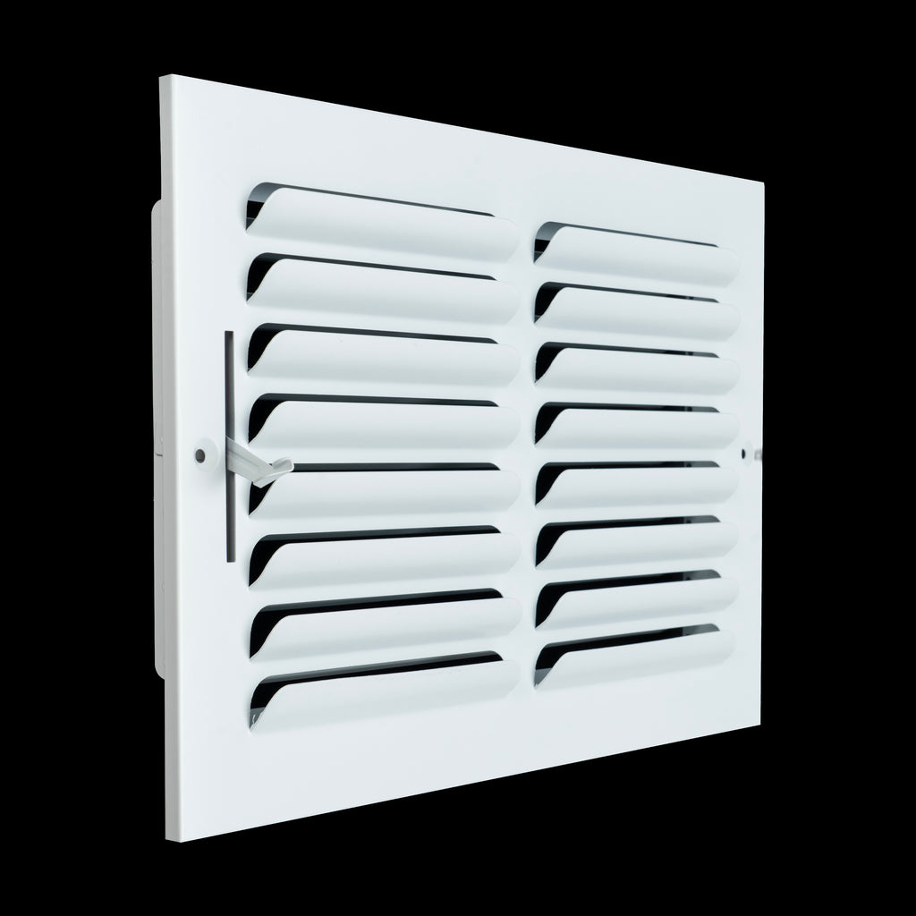 12"x8" 1-WAY Fixed Curved Blade Air Supply Diffuser | White | Outer Dimension: 13-3/4"W X 9-3/4"H