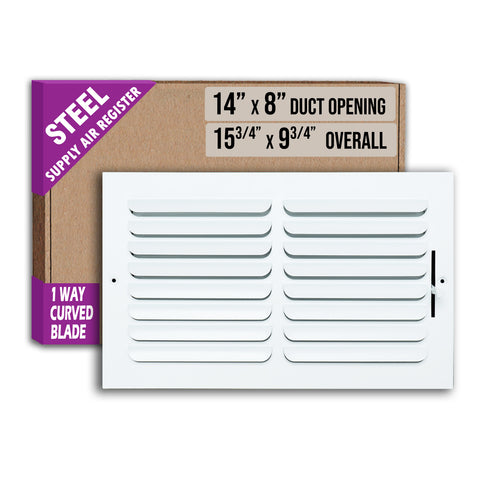 14 x 8-inch White Steel curved blade supply register, packaging
