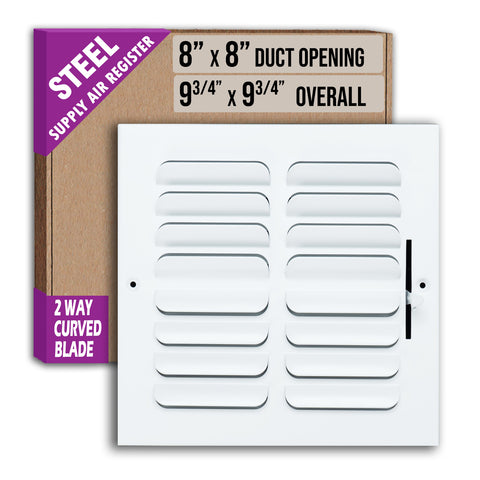 8 x 8-inch White Steel curved blade supply register, packaging