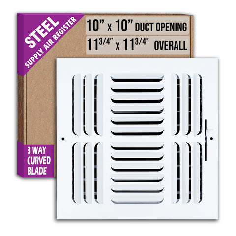 10 x 10-inch White Steel curved blade supply register, packaging