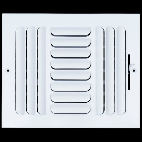 10"W x 8"H 3 WAY Fixed Curved Blade Air Supply Diffuser | Register Vent Cover Grill for Sidewall and Ceiling | White | Outer Dimensions: 11.75"W X 9.75"H