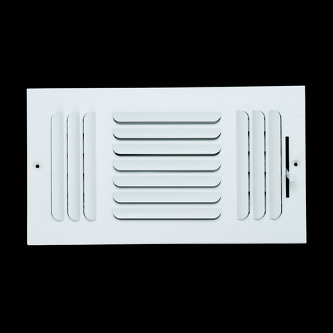12"x6" 3-WAY Fixed Curved Blade Air Supply Diffuser | White | Outer Dimension: 13-3/4"W X 7-3/4"H