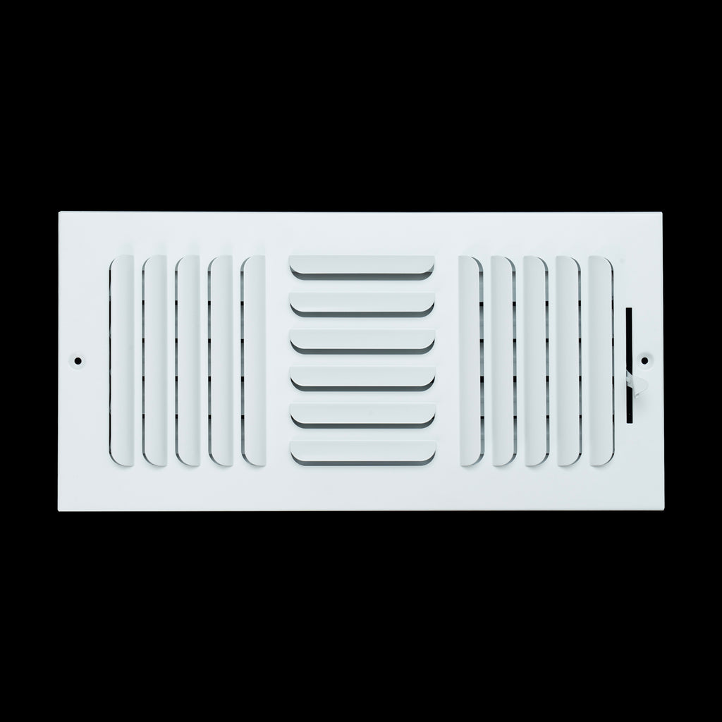 14"x6" 3-WAY Fixed Curved Blade Air Supply Diffuser | White | Outer Dimension: 15-3/4"W X 7-3/4"H