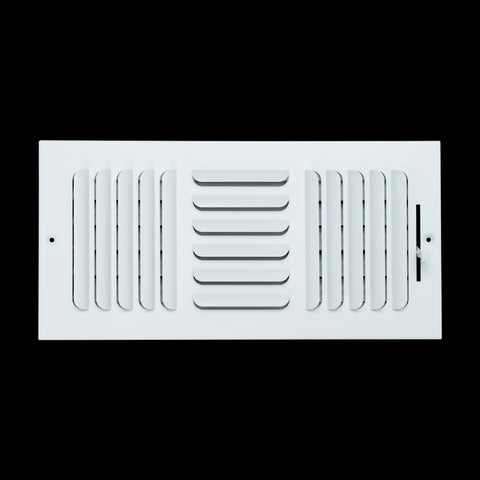 14"x6" 3-WAY Fixed Curved Blade Air Supply Diffuser | White | Outer Dimension: 15-3/4"W X 7-3/4"H