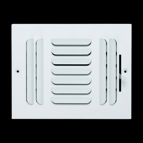 8"x6" 3-WAY Fixed Curved Blade Air Supply Diffuser | White | Outer Dimension: 9-3/4"W X 7-3/4"H