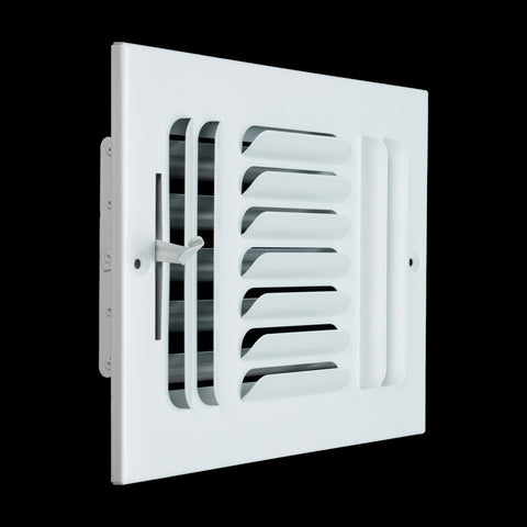 8"x6" 3-WAY Fixed Curved Blade Air Supply Diffuser | White | Outer Dimension: 9-3/4"W X 7-3/4"H