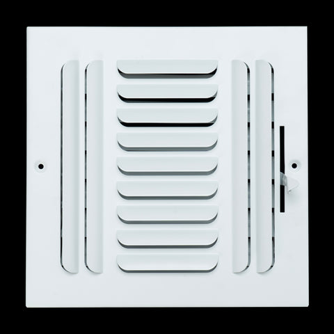 8"x8" 3-WAY Fixed Curved Blade Air Supply Diffuser | White | Outer Dimension: 9-3/4"W X 9-3/4"H