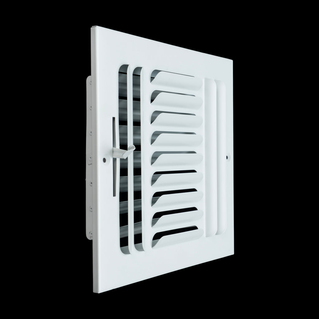 8"x8" 3-WAY Fixed Curved Blade Air Supply Diffuser | White | Outer Dimension: 9-3/4"W X 9-3/4"H