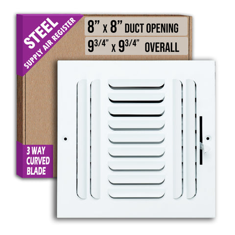 8 x 8-inch White Steel curved blade supply register, packaging