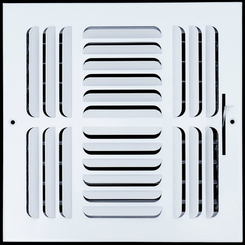 10"W x 10"H 4 WAY Fixed Curved Blade Air Supply Diffuser | Register Vent Cover Grill for Sidewall and Ceiling | White | Outer Dimensions: 11.75"W X 11.75"H