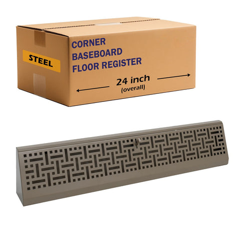24" Brown Steel corner baseboard supply register, packaging