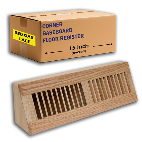 15" Oak Wood corner baseboard supply register, packaging