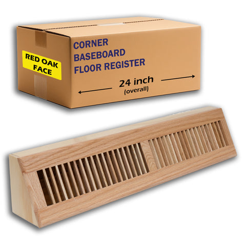 24" Oak Wood corner baseboard supply register, packaging