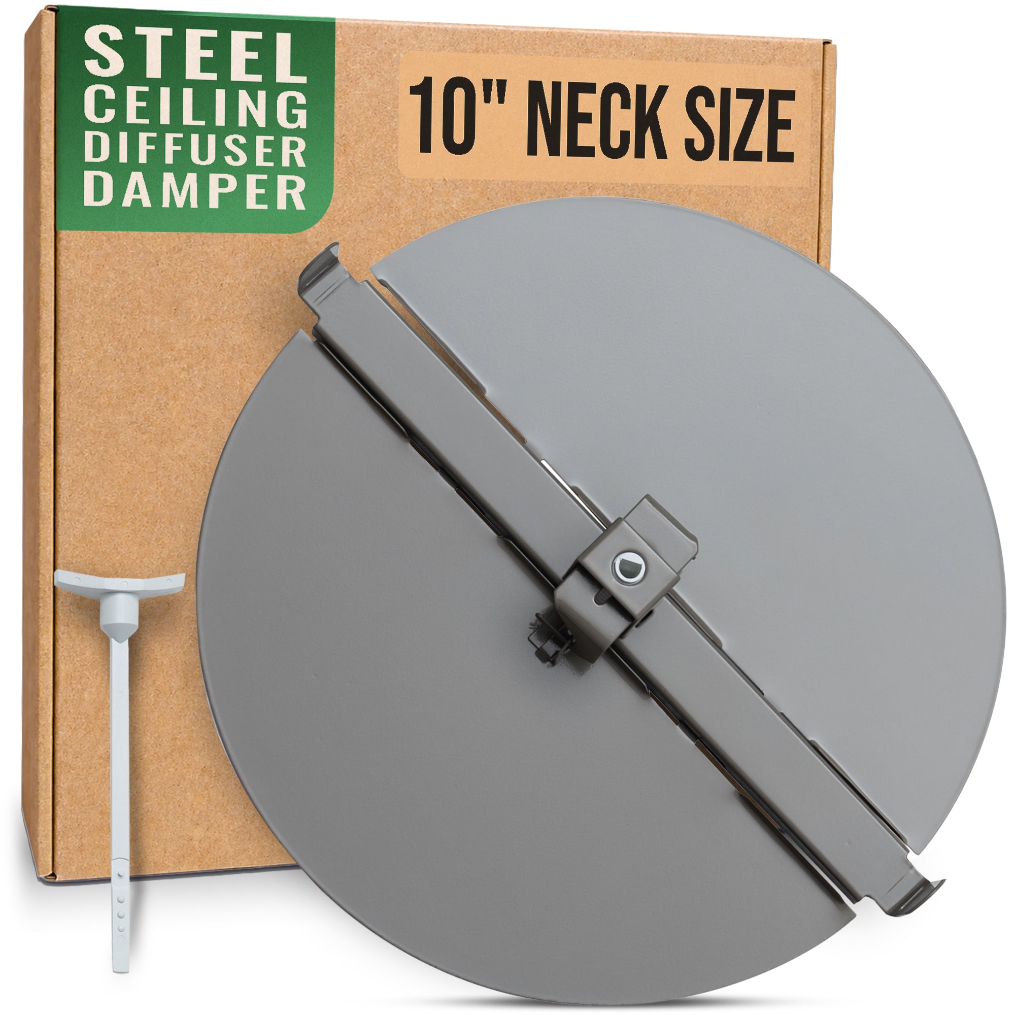 10" Neck Brown Steel butterfly damper, packaging