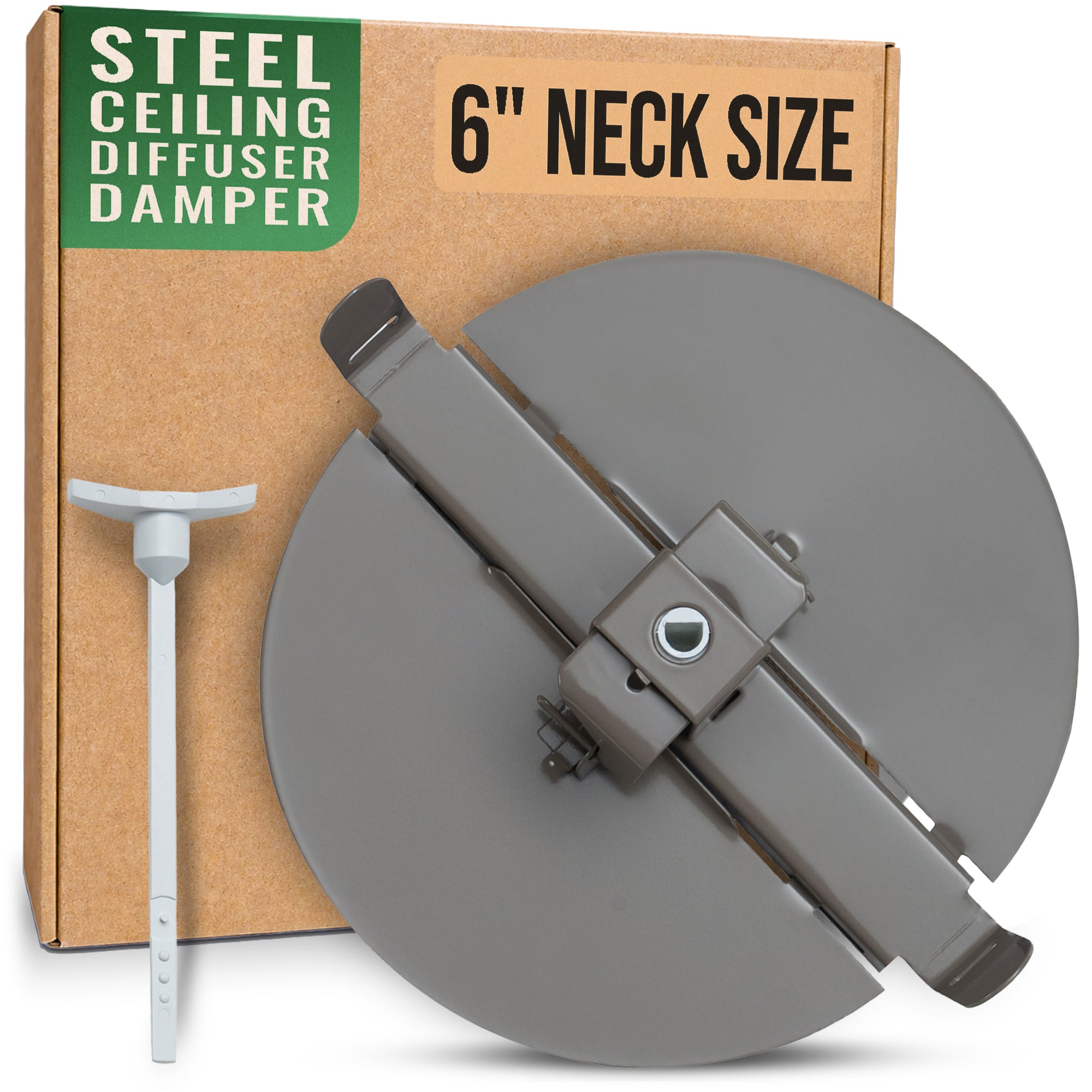 6" Neck Brown Steel butterfly damper, packaging