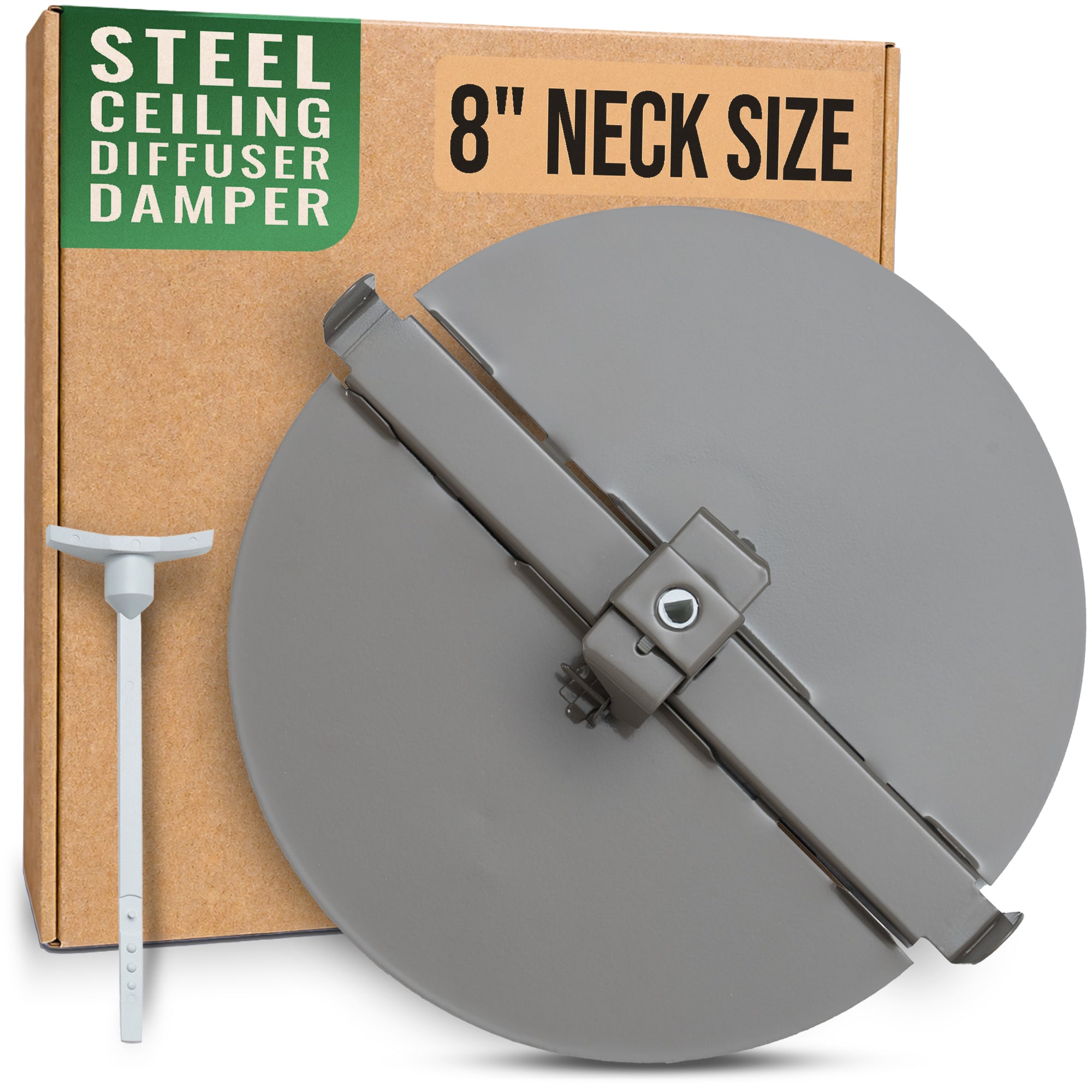 8" Neck Brown Steel butterfly damper, packaging