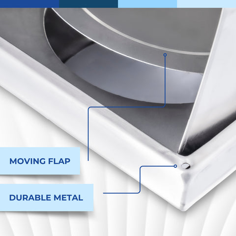 6-inch stainless steel square dryer vent cover with non-return flap, flap detail