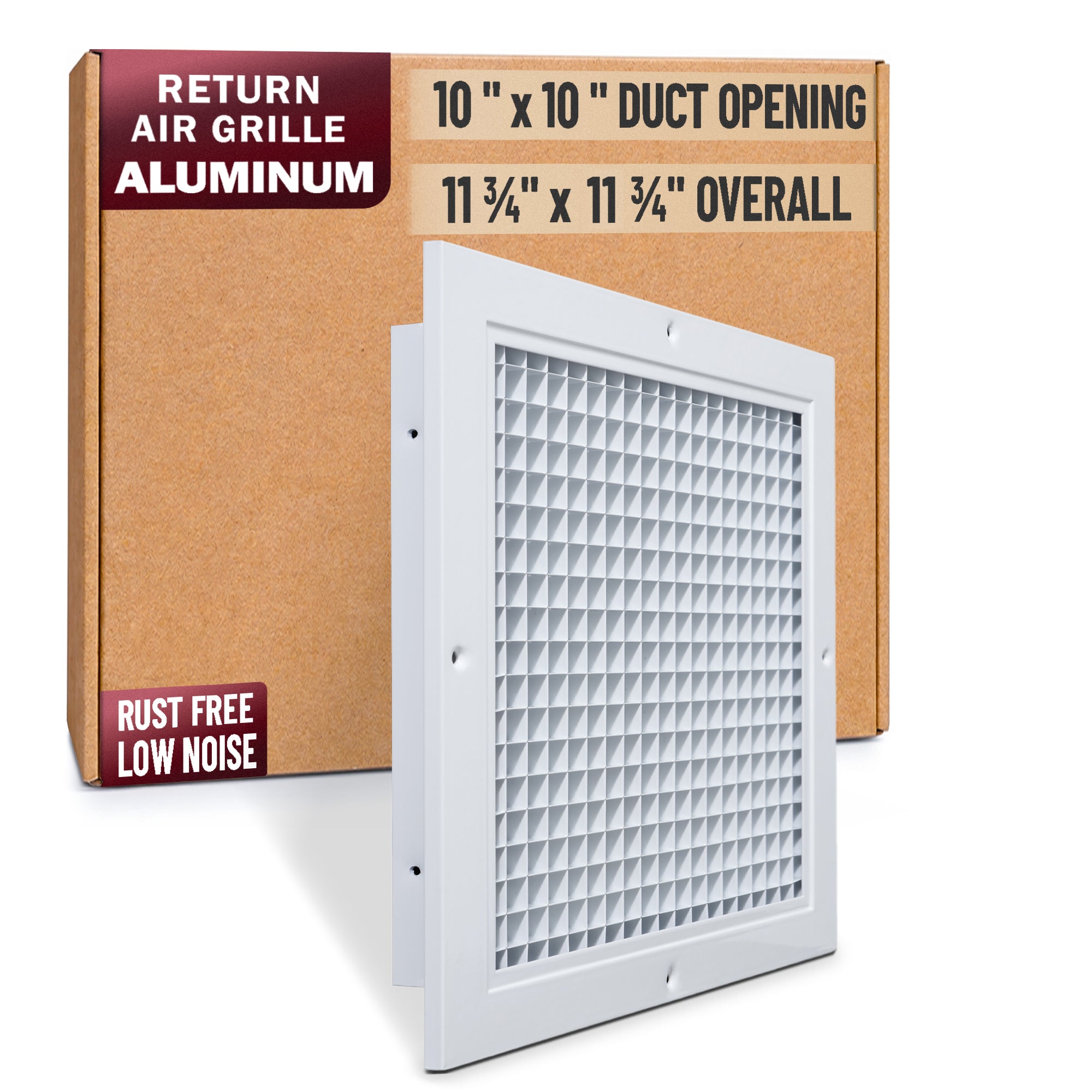 10 x 10-inch White Aluminum eggcrate return grille, packaging