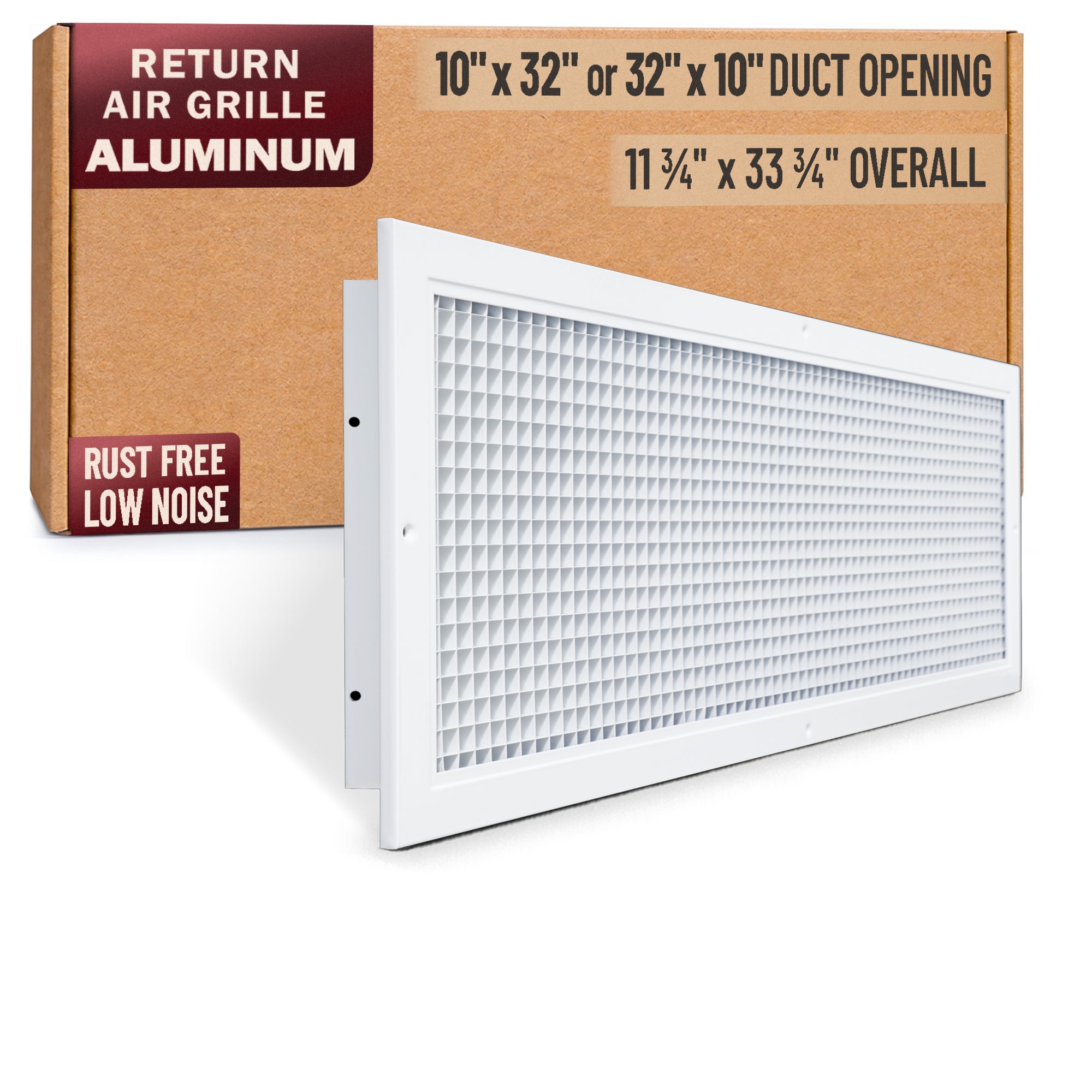 10 x 32-inch White Aluminum eggcrate return grille, packaging
