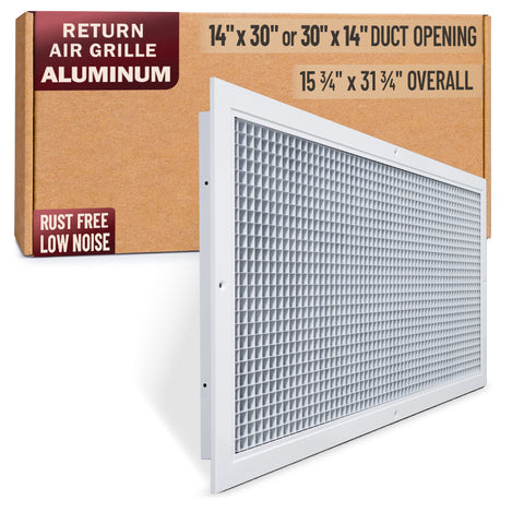 14 x 30-inch White Aluminum eggcrate return grille, packaging