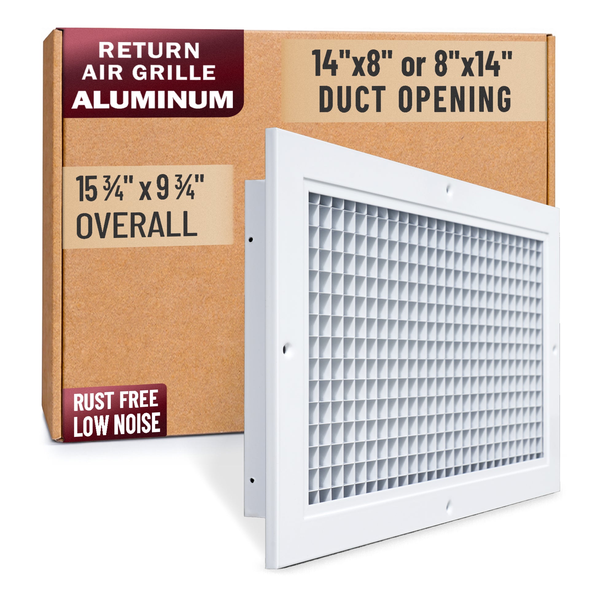 14 x 8-inch White Aluminum eggcrate return grille, packaging