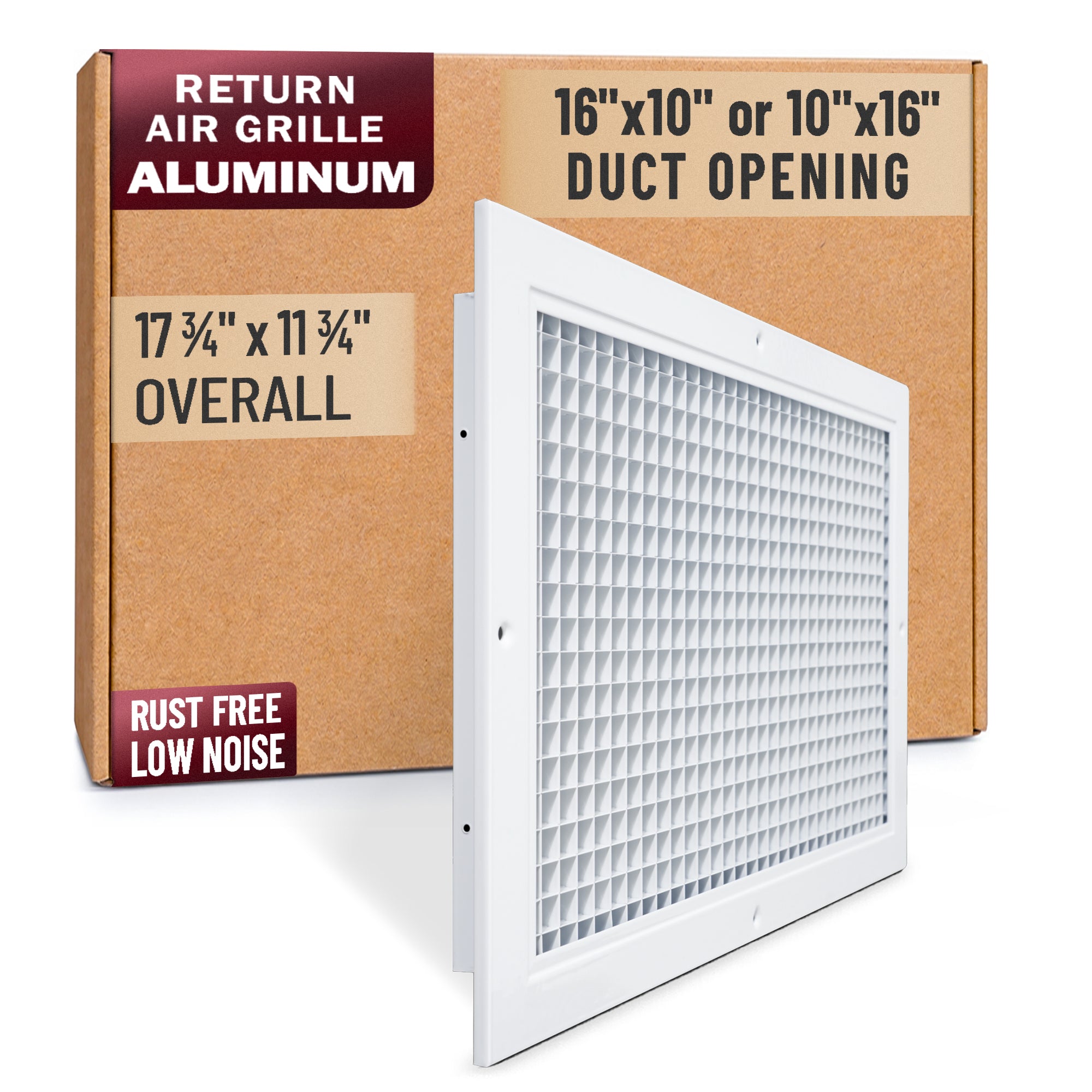 16 x 10-inch White Aluminum eggcrate return grille, packaging