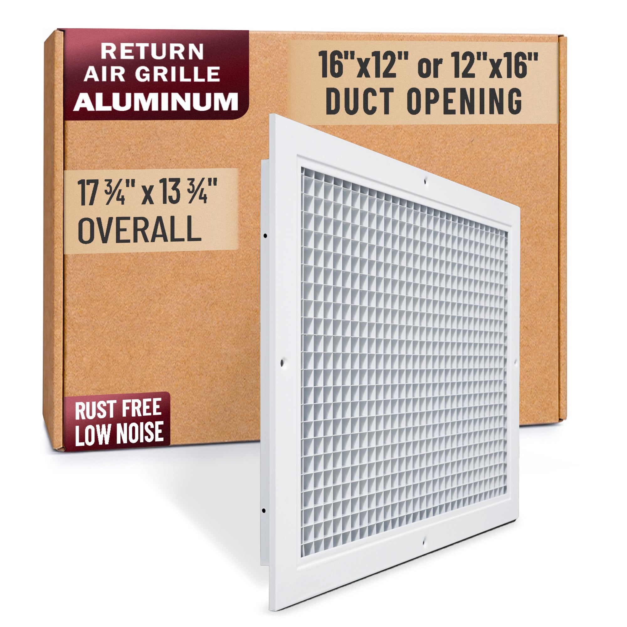 16 x 12-inch White Aluminum eggcrate return grille, packaging