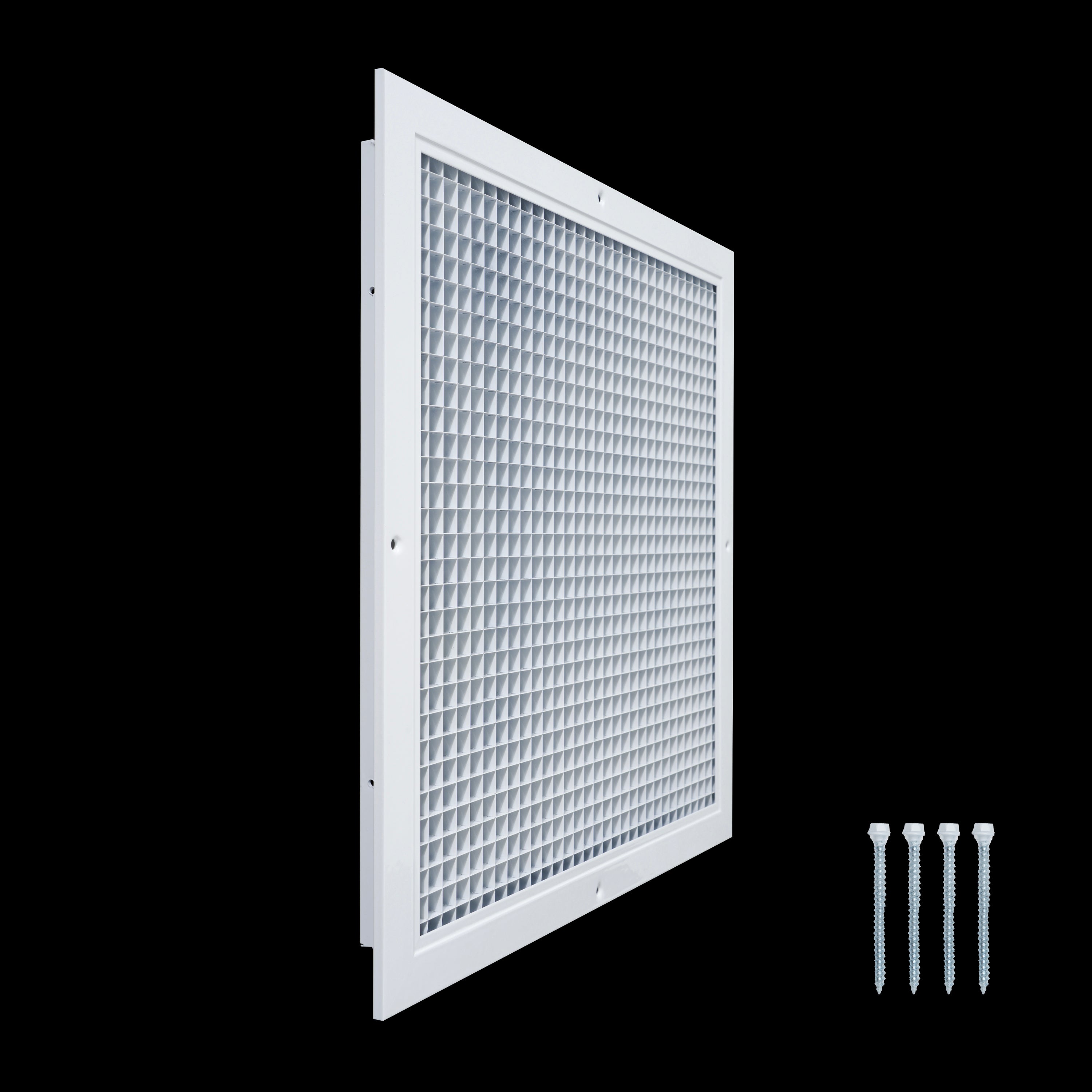 16 x 16-inch White Aluminum eggcrate return grille, angled view