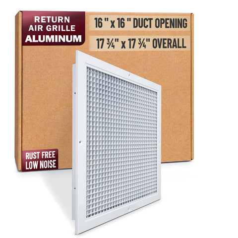 16 x 16-inch White Aluminum eggcrate return grille, packaging