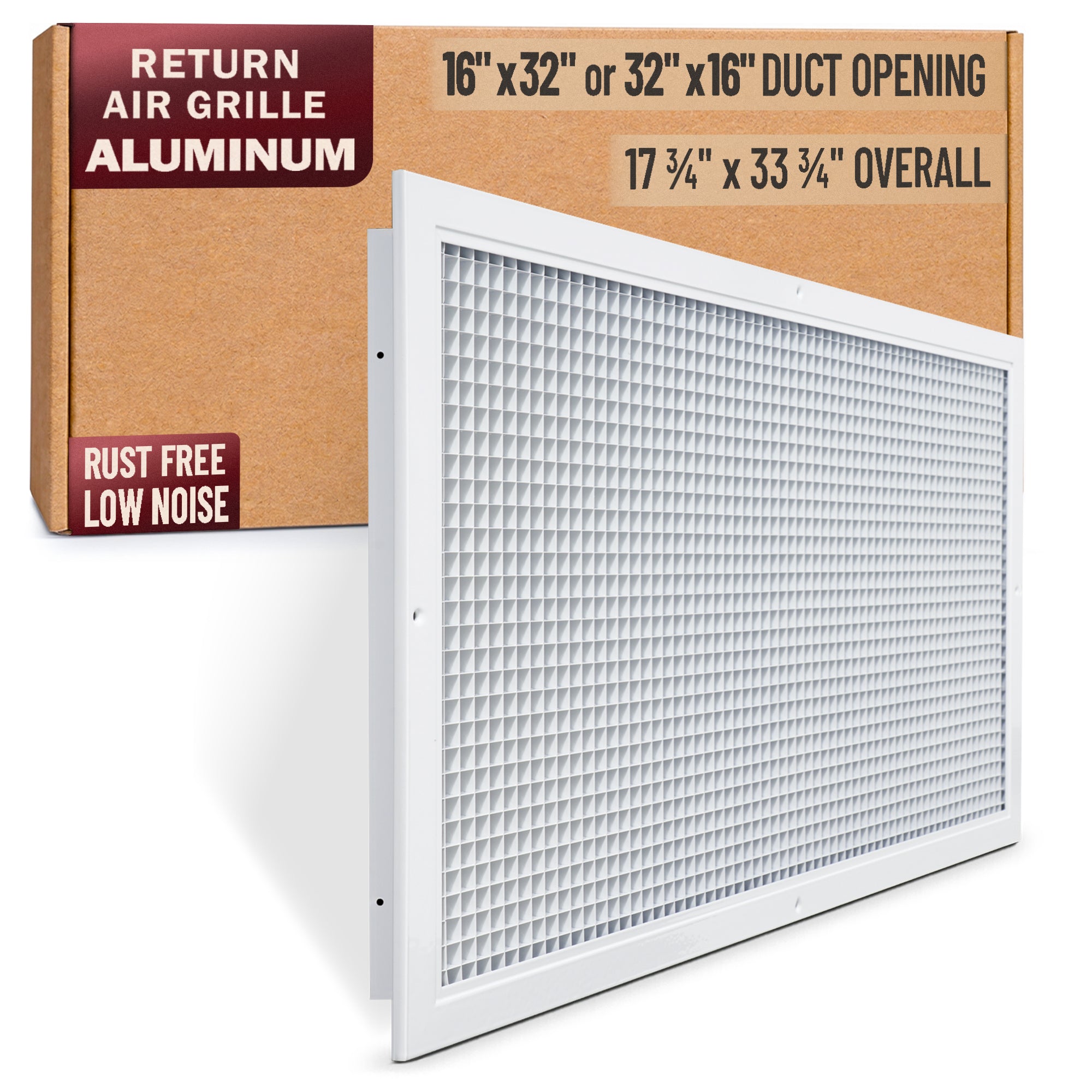 16 x 32-inch White Aluminum eggcrate return grille, packaging